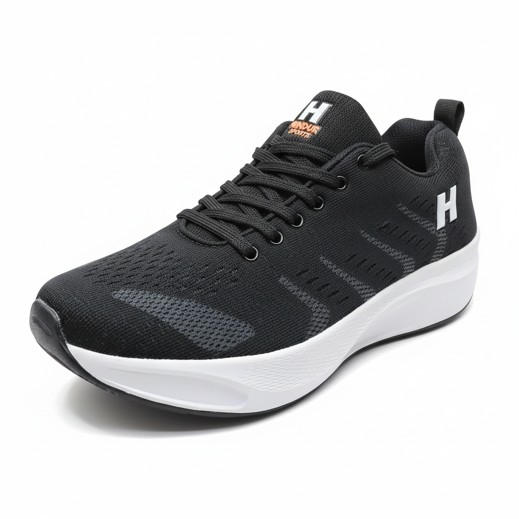 Hindon Running Super Series Shoes - ULTIMATE - Black with white sole